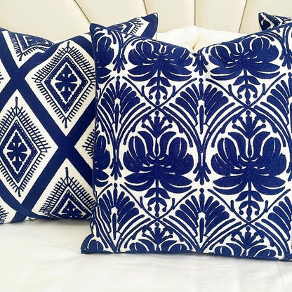 Slow Cow Embroidery Throw Pillow Cover Geometric Rose Navy Decorative Cushion - Image 9