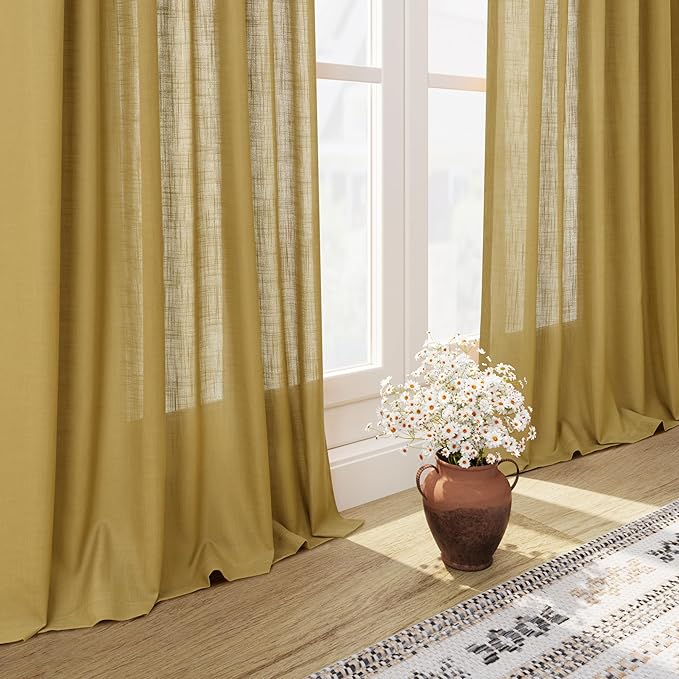 Gold Linen Curtains 90 Inch Long 2 Panels Set - Image 6