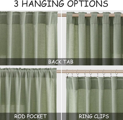 Nanspring Light Sage Linen Curtains 100 Inches Long - Image 2