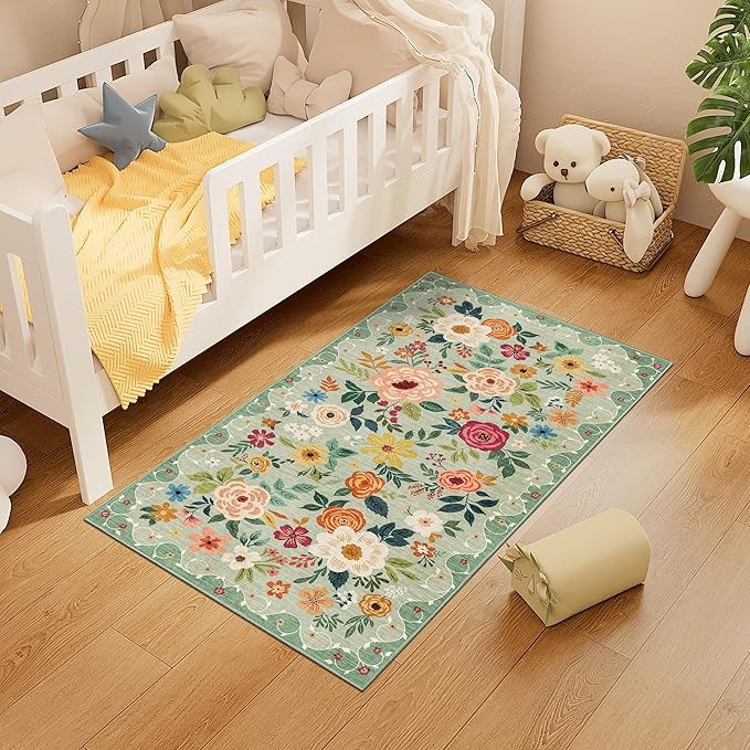 DUKINO 2x4 Rug for Entryway, Washable Kitchen Floral Runner Rug - Image 2