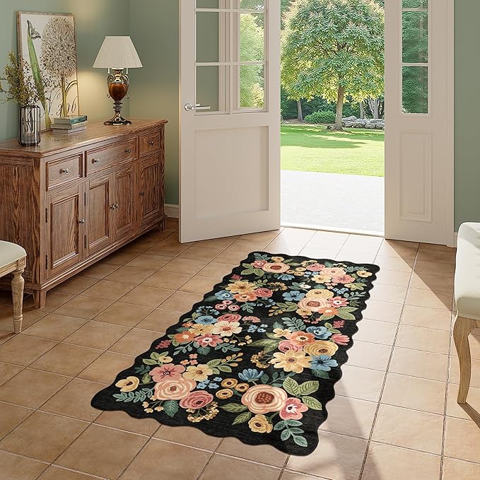 DUKINO 2x4 Washable Runner Rugs, Non Slip Floral Print Entryway Rug - Image 9