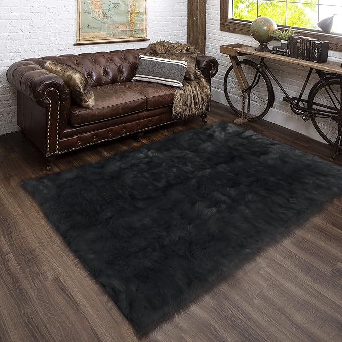 Latepis 4x6 Shag Dark Grey Faux Fur Sheepskin Rug Bedside Plush Rugs Washable - Image 7