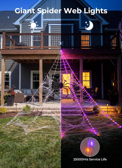 Brightown Halloween Decorations Outdoor, 255-LED Giant Spider Web Lights