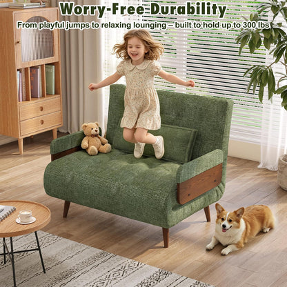 jasiway 37" mid-century convertible sofa chair bed sleeper showing dimensions