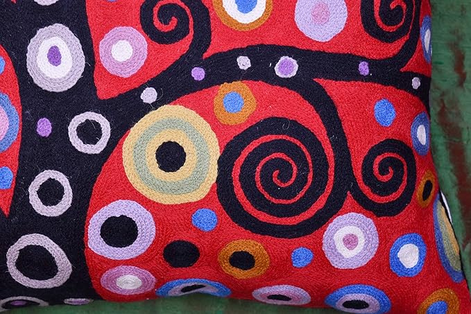 Klimt Tree of Life Pillow Cover | Red Floral Pillowcase | Flower Accent Pillows - Image 2