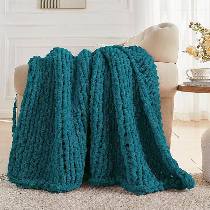 Carriediosa Chunky Knit Throw Blanket 60" X 80" Twin, 100% Hand Made Large - Image 5