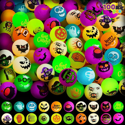 JOYIN 100 PCS Halloween Glow in The Dark Bouncing Balls, 20 Designs Halloween Theme Glowing Bouncy Balls for Halloween Party Supplies, Party Favors, Trick or Treating Goodies