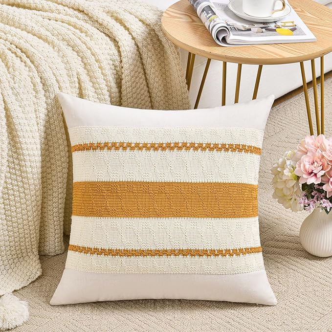 Fancy Homi Set of 2 Mustard Yellow Fall Decorative Throw Pillow Cover 18x18 Inch - Image 2