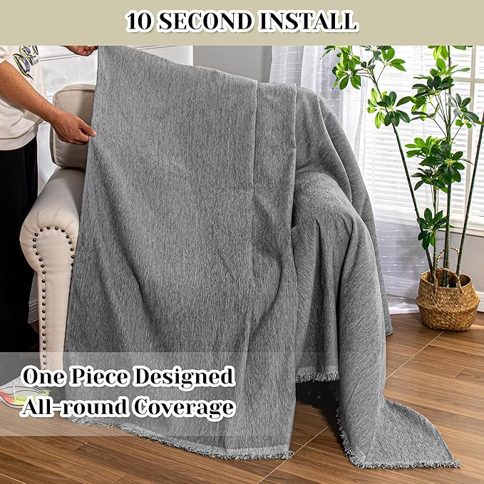 MEETSKY Small Couch Cover Oversized Chair Cover Washable Sofa Cover Grey Couch - Image 4