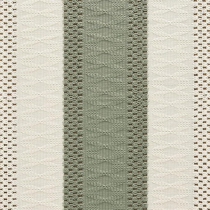 ZeeMart Macrame Style Bicolor Stitching Table Runner, 14 x 48 Inch Green/Ivory - Image 6