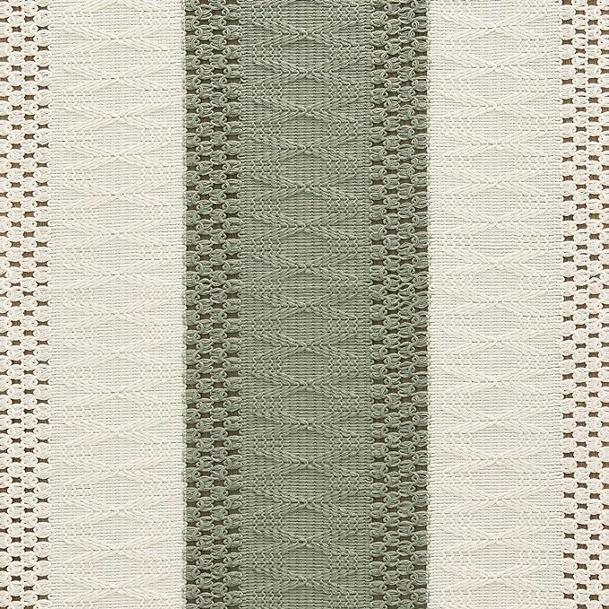 ZeeMart Macrame Style Bicolor Stitching Table Runner, 14 x 90 Inch Green/Ivory - Image 6