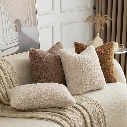 Pack of 2 Curly Teddy Wool Faux Fur Throw Pillow Covers Fuzzy Accent Soft - Image 4