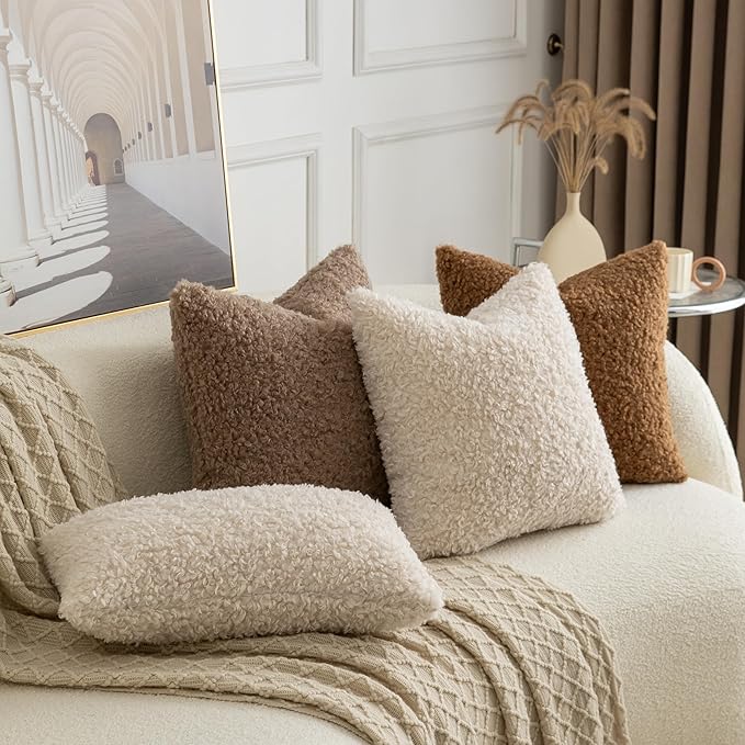 Pack of 2 Curly Teddy Wool Faux Fur Throw Pillow Covers Fuzzy Accent Soft - Image 4
