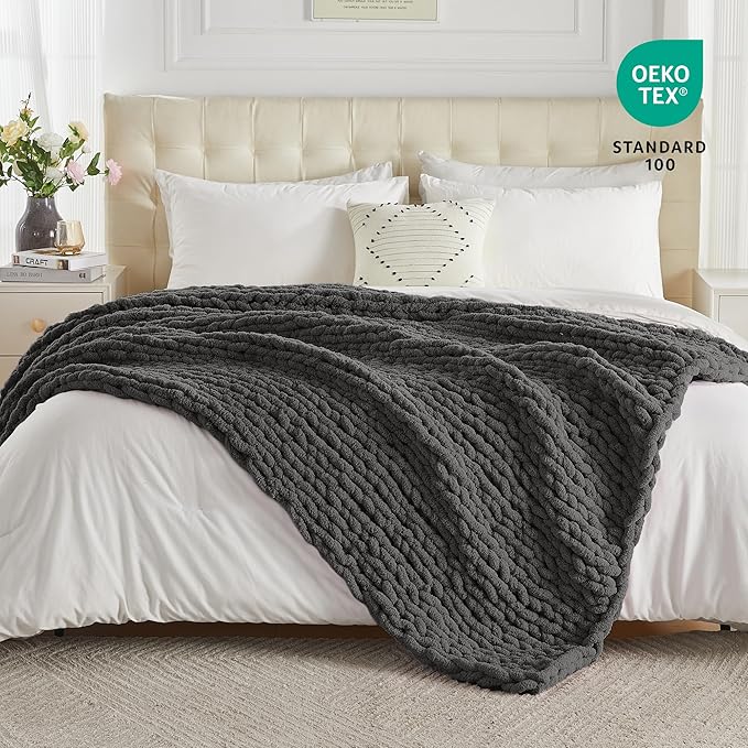 Carriediosa Chunky Knit Throw Blanket 50" X 60", 100% Hand Made Large Chenille - Image 4