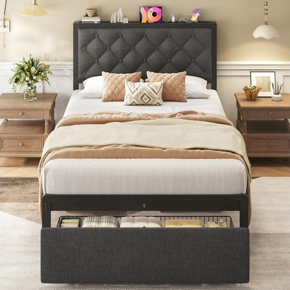 fluest twin bed frame with storage drawer, upholstered, main product view
