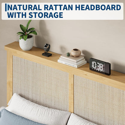 garvee bohemian king rattan bed led natural headboard, package contents