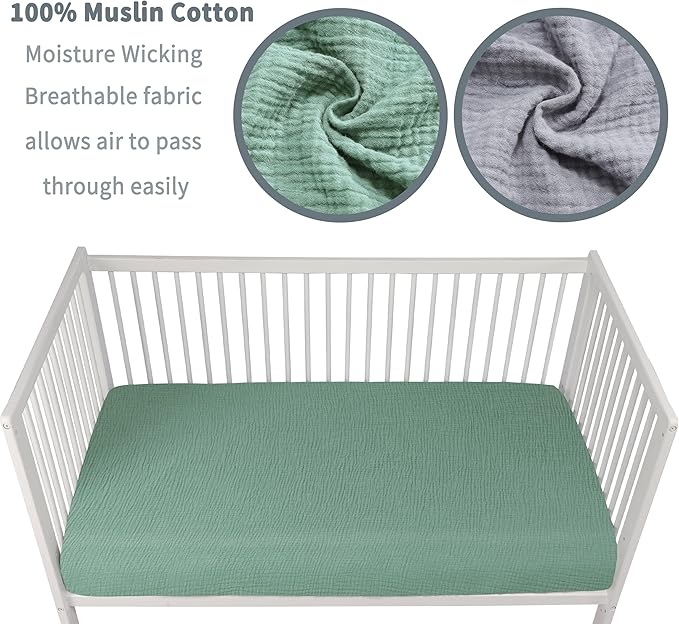 Muslin Crib Sheets for Boys Girls 100% Cotton Fitted Baby Crib Sheet 2 Pack - Image 3