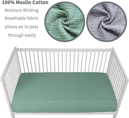 Muslin Crib Sheets for Boys Girls 100% Cotton Fitted Baby Crib Sheet 2 Pack - Image 3