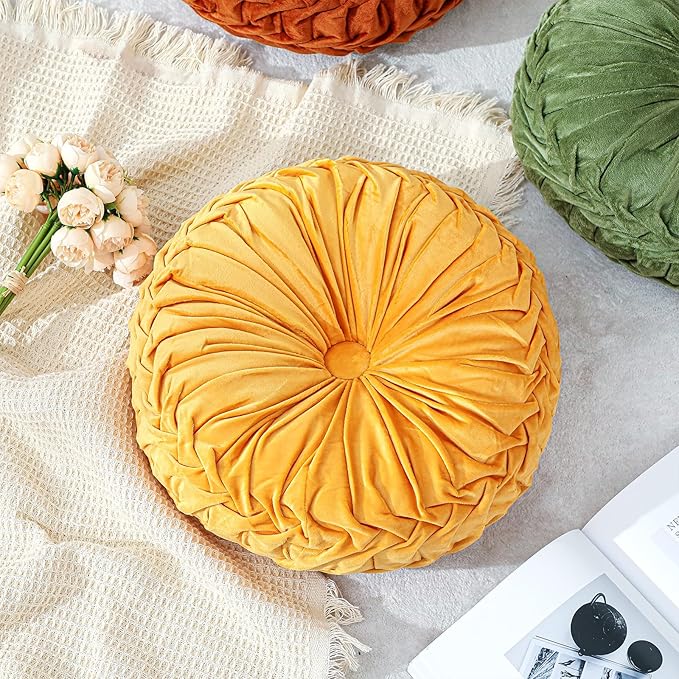 1 Pcs Round Throw Pillows Decorative Velvet Pleated Throw Pillows 15'' Diameter - Image 4