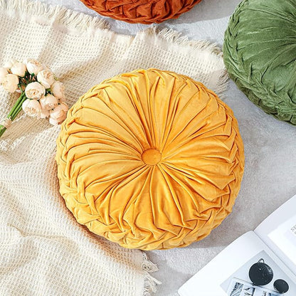 1 Pcs Round Throw Pillows Decorative Velvet Pleated Throw Pillows 15'' Diameter - Image 4