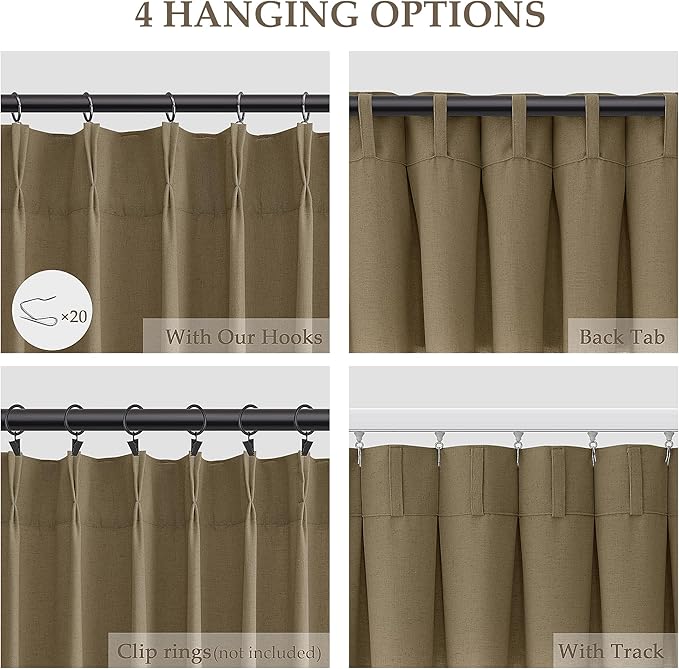 Linen Brown Pinch Pleated Linen Curtains 84 Inch Length 2 Panels - Image 5