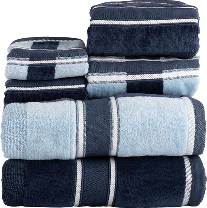 lavish home bathroom towels set, bathroom accessories, navy, main product view