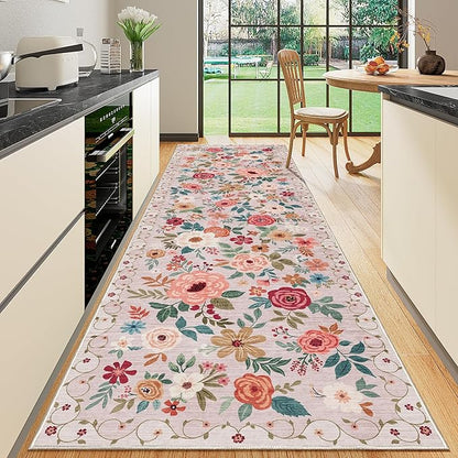 DUKINO 3x10 Runner Rug for Hallway, Washable Kitchen Floral Runner Rug - Image 5