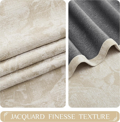 beauoop beige floral jacquard blackout curtains for bedroom shown in use