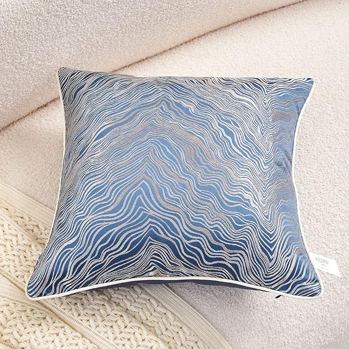 Avigers 20 x 20 Inch Square Navy Blue Silver Gold Abstract Striped Embroidery - Image 5