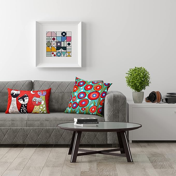 Lumbar Picasso Cat Pillow Cover Red Kitties Pillowcase Cute Cat Cushion Kitty - Image 3