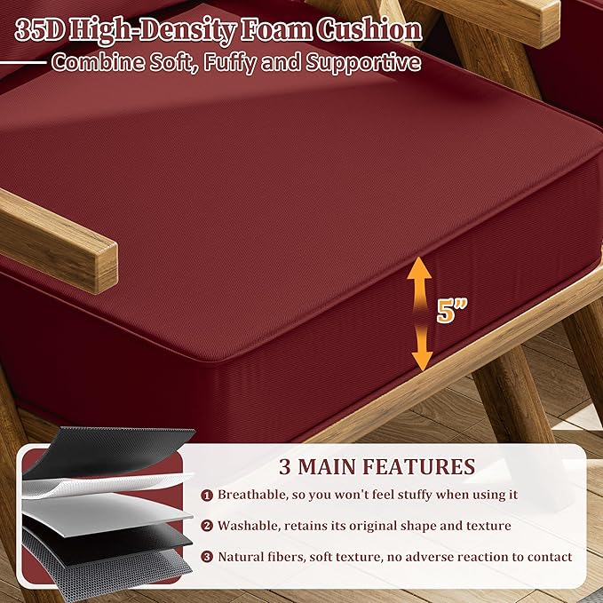 Outdoor Seat Cushion Set 24 L × 24 W × 5 H Inch Waterproof & Fade Resistant - Image 3