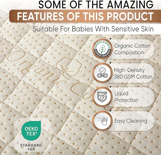 Crib Luxury Quilted Organic Mattress Protector Pad - Image 4