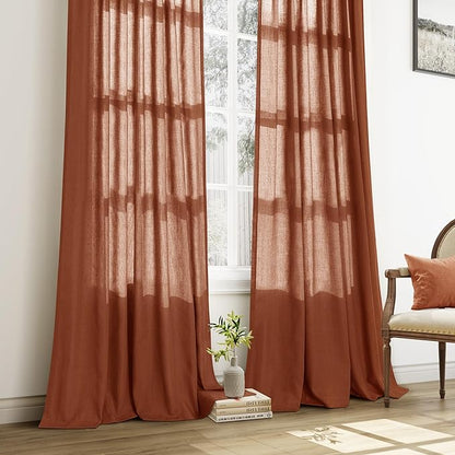Terracotta Pinch Pleat Linen Curtains 108 Inch Length 2 Panels Set - Image 6