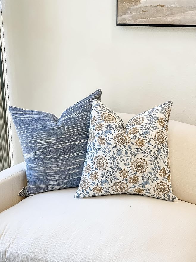 Designer Floral Print on Off White Linen Pillow Cover, Boho Décor Pillow - Image 7