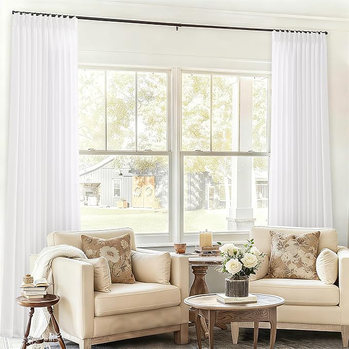 Ivory White Pinch Pleat Linen 120 Inch Curtains - Image 8
