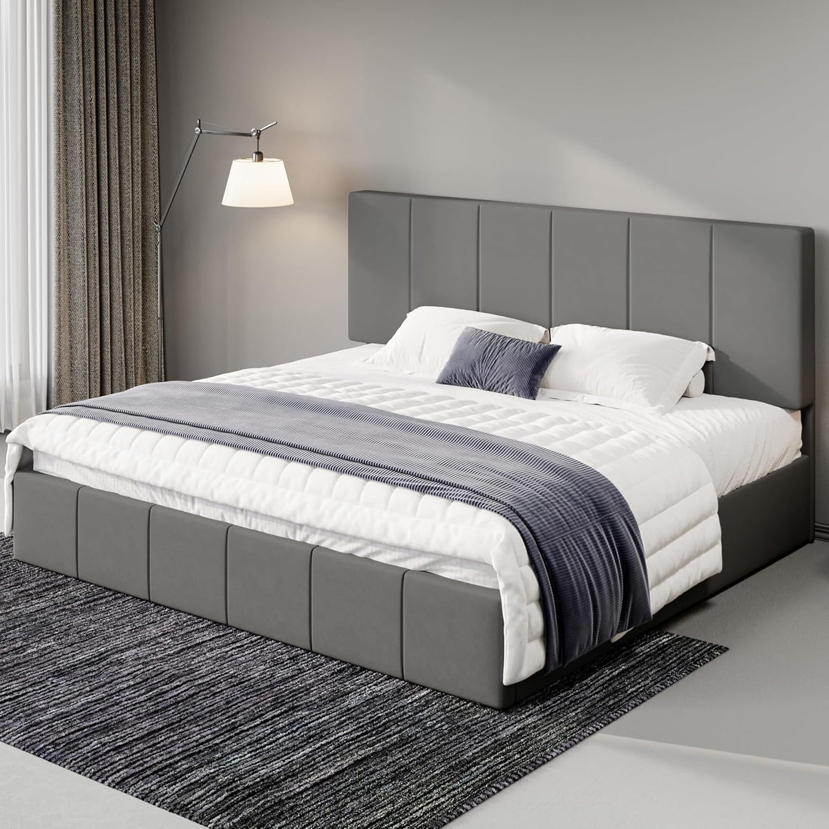allewie king size dutch velvet upholstered platform bed, main product view