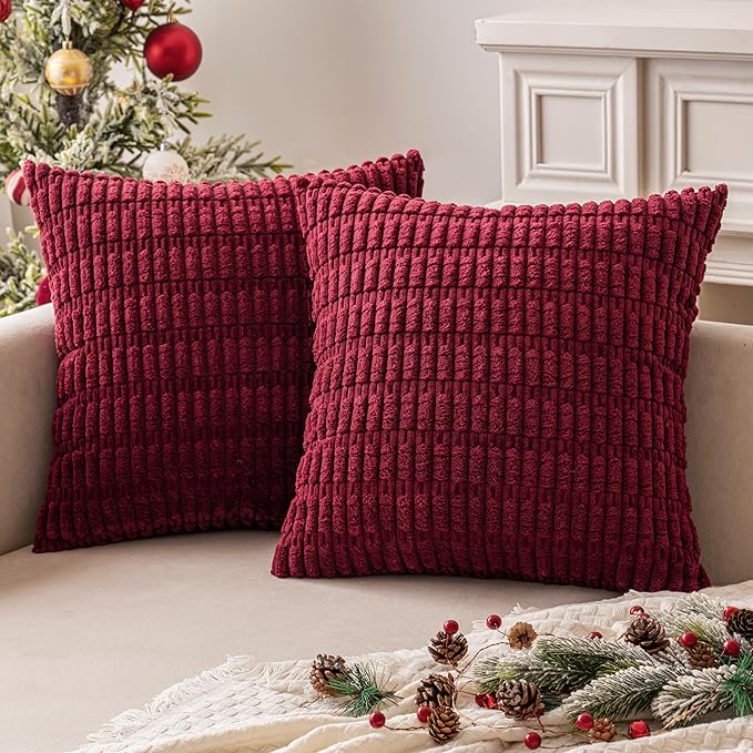 MIULEE Pack of 2 Christmas Burgundy Corduroy Decorative Pillow Covers 12x12 - Image 7