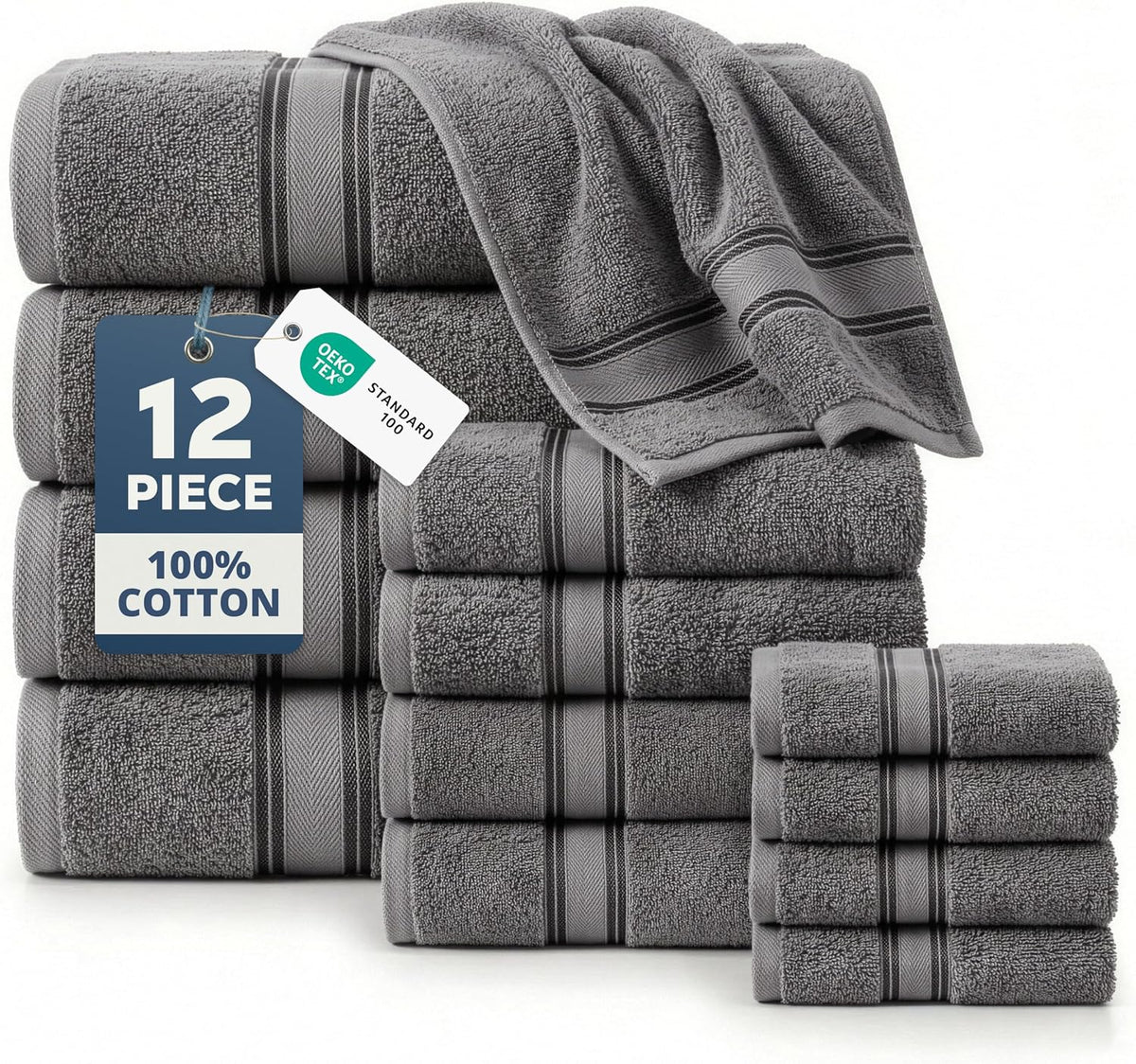 lane linen bath towel set 100% cotton 12, main product view