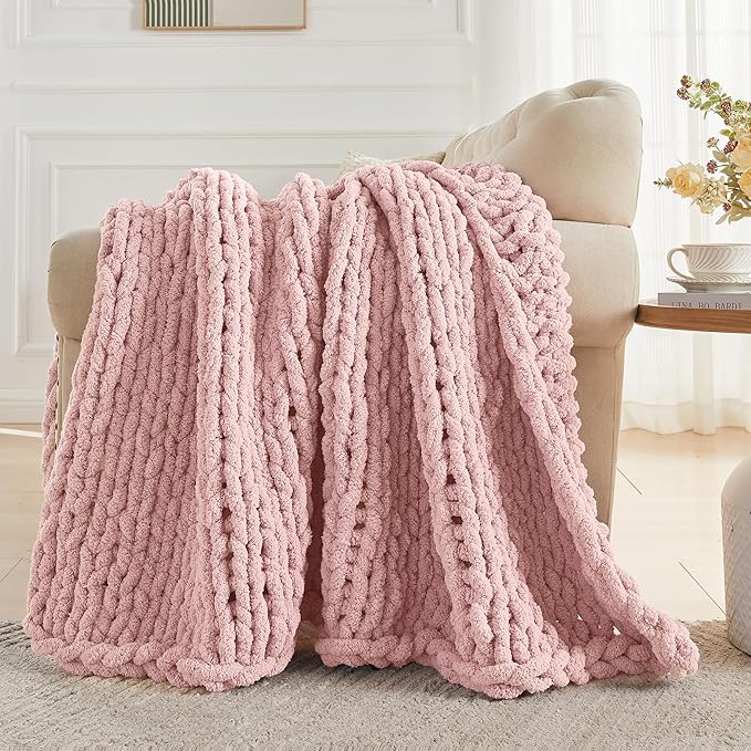 Carriediosa Chunky Knit Throw Blanket 50" X 60", 100% Hand Made Large Chenille - Image 5