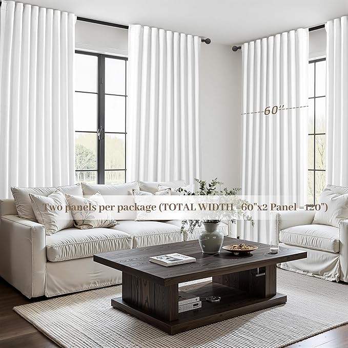 Pure White Blackout Curtains 60 Inches Extra Wide Modern Linen 84 Inch Length - Image 5