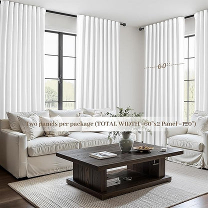 Pure White Blackout Curtains 60 Inches Extra Wide Modern Linen 84 Inch Length - Image 5