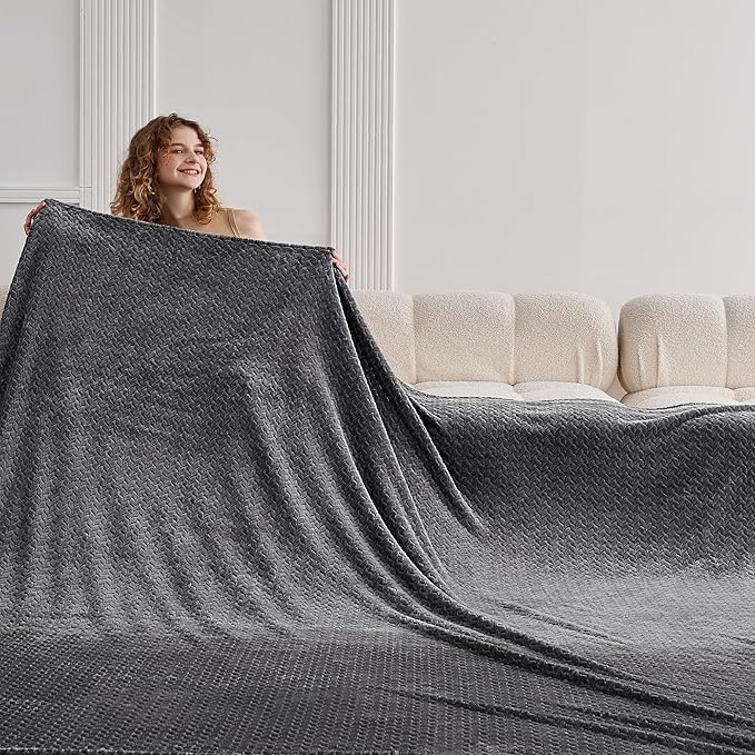 Oversized King Fleece Blanket 120x138 Inches, Seamless Soft Cozy 3D Jacquard by Korbliss