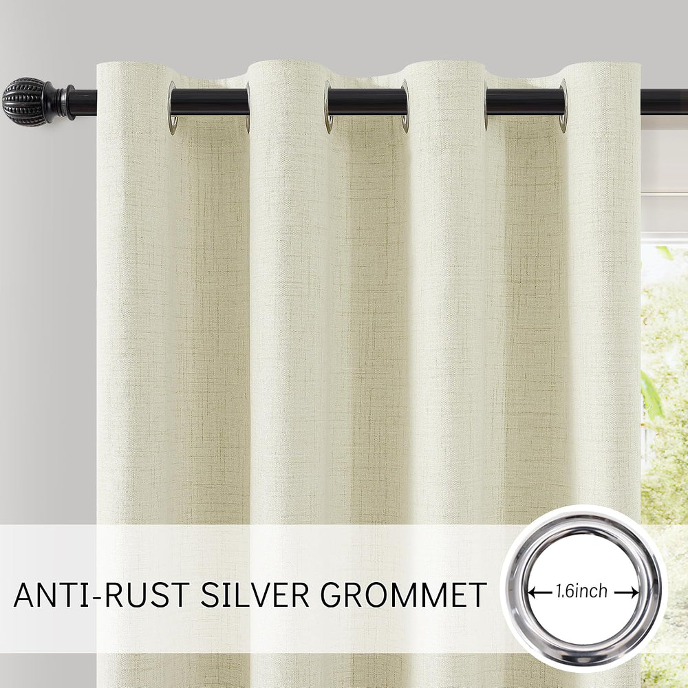 ChrisDowa Linen Curtains 100% Blackout Living Room Drapes 63 Inch Length