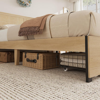garveehome rattan queen bed frame with 2 storage on a desk or shelf