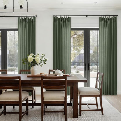 105 Inch Olive Green Pleated Ceiling Track Curtains - Image 6