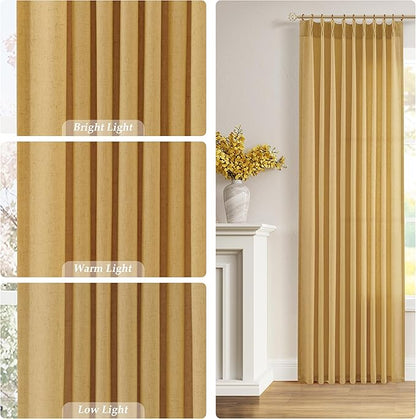 Gold Yellow Pinch Pleated Linen Curtains 108 Inch Length 2 Panels - Image 4
