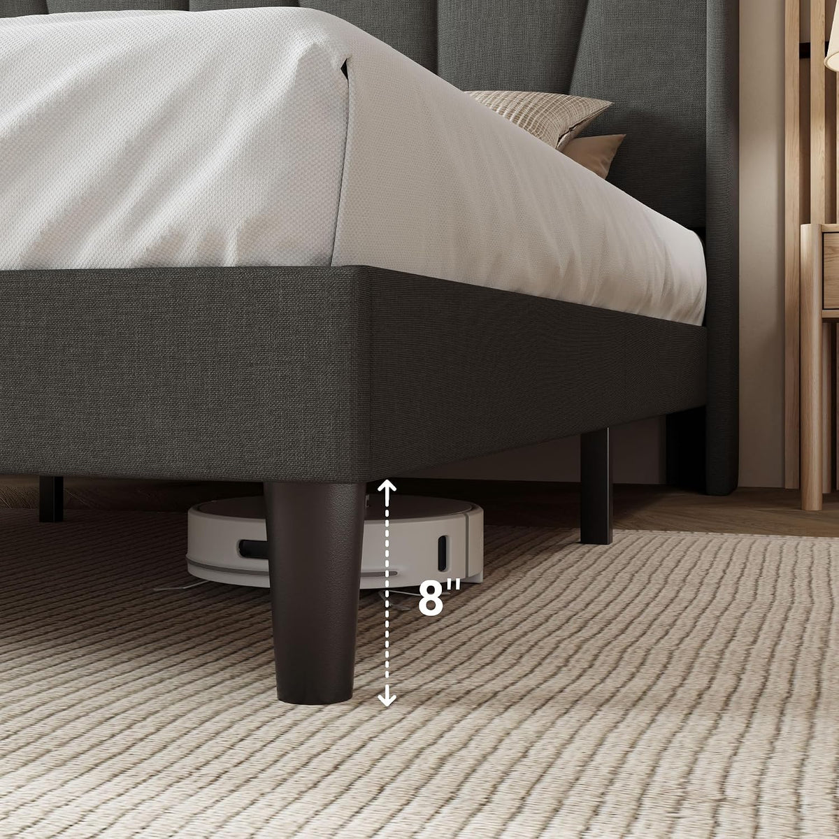 allewie queen size platform bed frame with upholstered showing dimensions