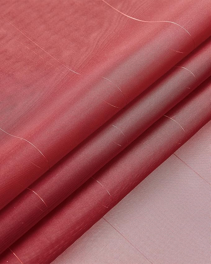 Foil Stripe Burgundy Sheer Curtains 84 inches Length 2 Panels - Image 4