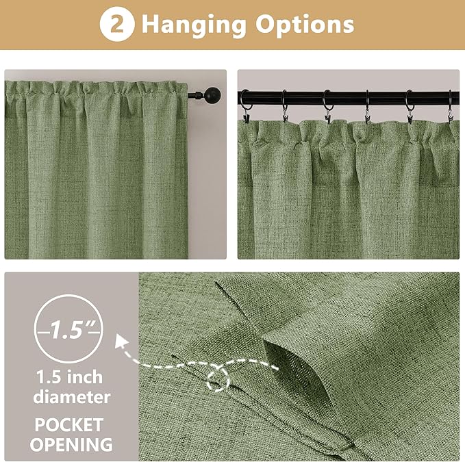 OVZME Green Valance for Windows, Light Filtering Faux Linen Textured Small - Image 6