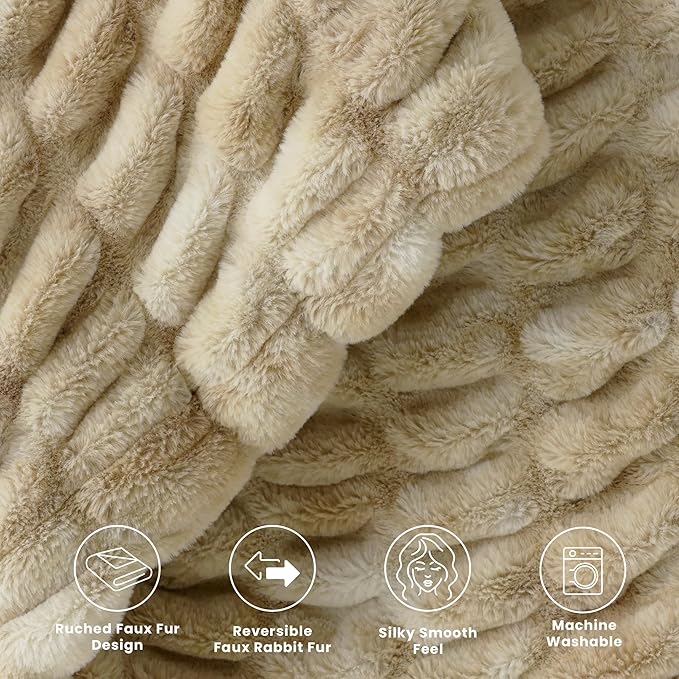 Ultra Soft Cozy Faux Fur Throw Blanket, Fuzzy Plush Thick Bubble Blanket - Image 5